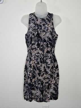 Greylin Silk Snake Print Sleeveless Dress Size Small Navy Beige Mini Faux Wrap